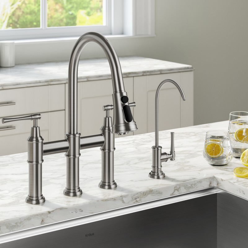 Allyn™ Transitional Bridge Kitchen Faucet and Water Filter Faucet Combo in Spot Free Stainless Steel
