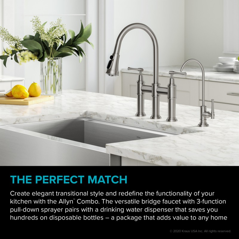 Allyn™ Transitional Bridge Kitchen Faucet and Water Filter Faucet Combo in Spot Free Stainless Steel
