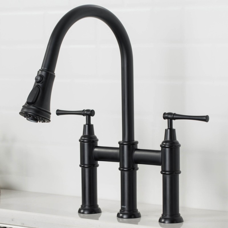 Allyn™ Transitional Bridge Kitchen Faucet with Pull-Down Sprayhead in Matte Black