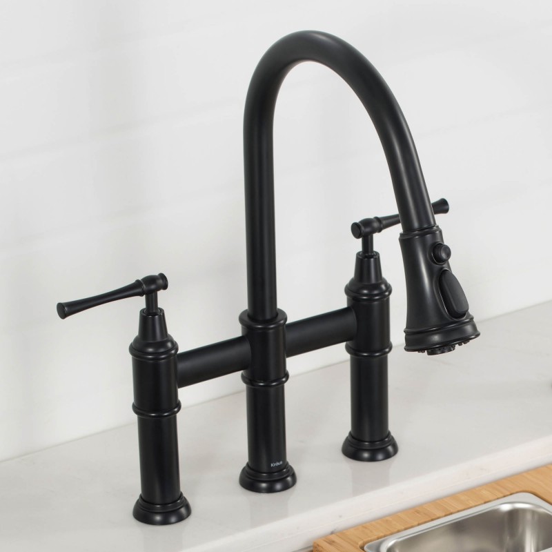 Allyn™ Transitional Bridge Kitchen Faucet with Pull-Down Sprayhead in Matte Black