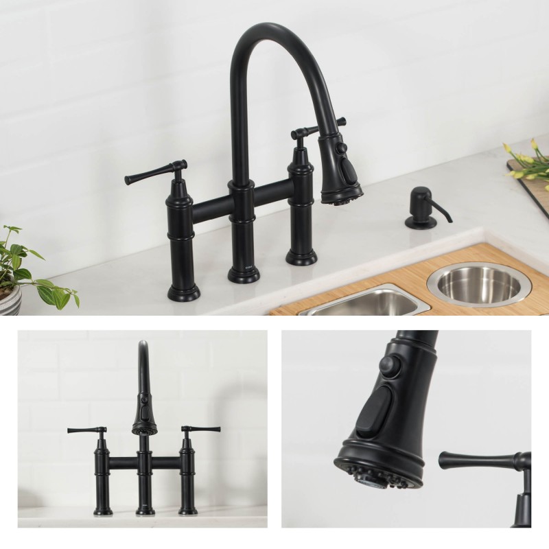 Allyn™ Transitional Bridge Kitchen Faucet with Pull-Down Sprayhead in Matte Black