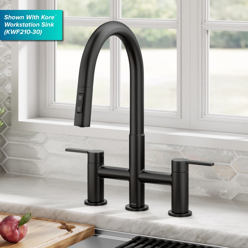 Oletto™ Bridge Kitchen Faucet with Pull-Down Sprayhead in Matte Black