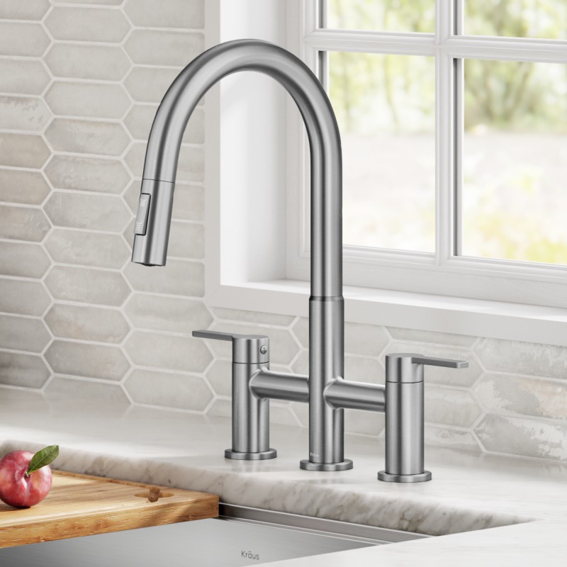 Oletto™ Bridge Kitchen Faucet with Pull-Down Sprayhead in Spot-Free Stainless Steel