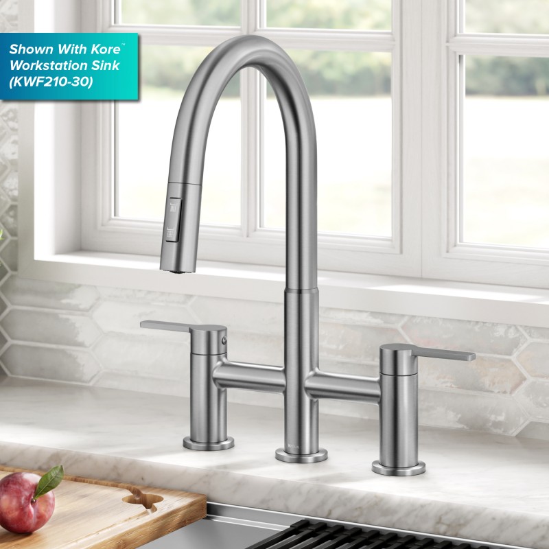 Oletto™ Bridge Kitchen Faucet with Pull-Down Sprayhead in Spot-Free Stainless Steel