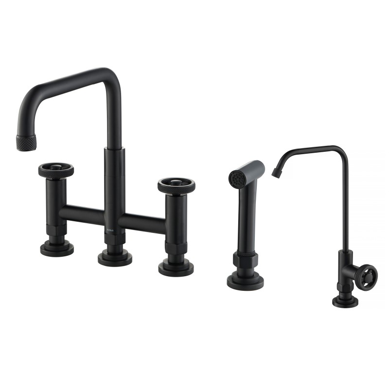 Urbix™ Industrial Bridge Kitchen Faucet and Water Filter Faucet Combo in Matte Black