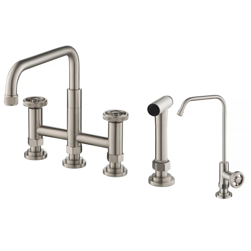 Urbix™ Industrial Bridge Kitchen Faucet and Water Filter Faucet Combo in Spot Free Stainless Steel