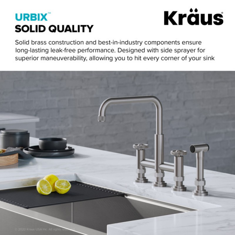 Urbix™ Industrial Bridge Kitchen Faucet and Water Filter Faucet Combo in Spot Free Stainless Steel