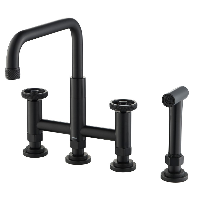 Urbix™ Industrial Bridge Kitchen Faucet with Side Sprayer in Matte Black