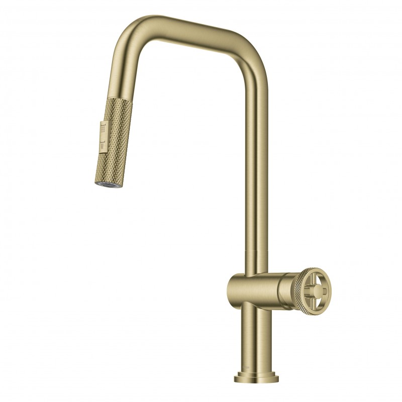 Urbix™ Industrial Pull-Down Single Handle Kitchen Faucet in Brushed Gold