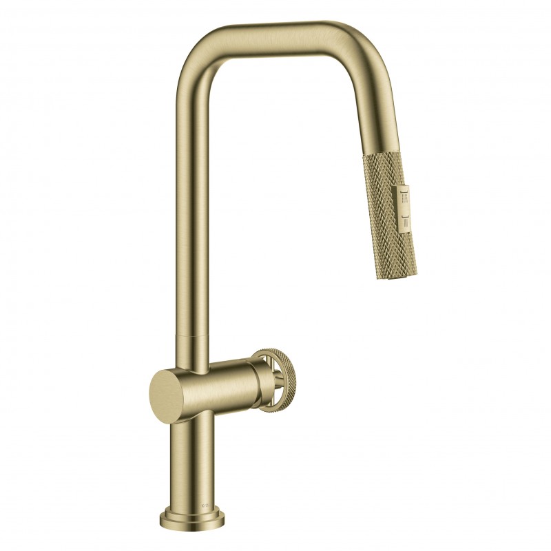 Urbix™ Industrial Pull-Down Single Handle Kitchen Faucet in Brushed Gold