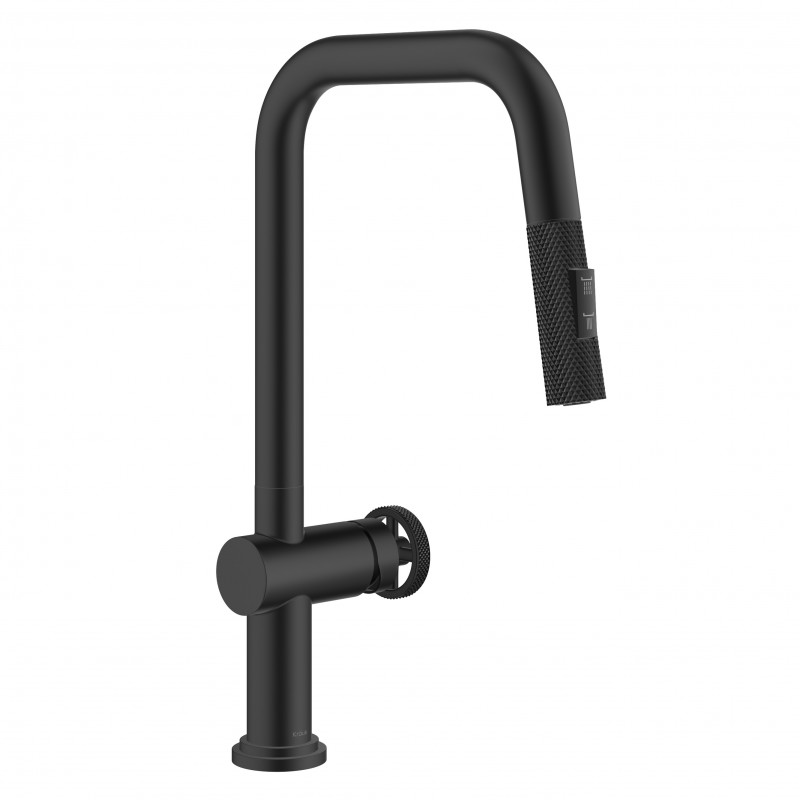 Urbix™ Industrial Pull-Down Single Handle Kitchen Faucet in Matte Black