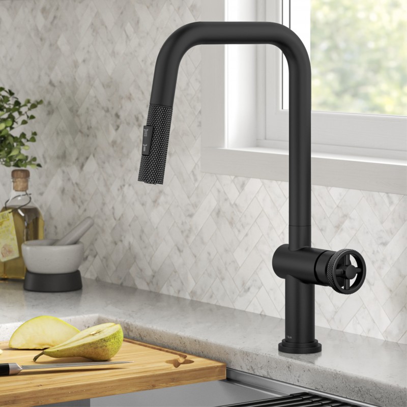 Urbix™ Industrial Pull-Down Single Handle Kitchen Faucet in Matte Black