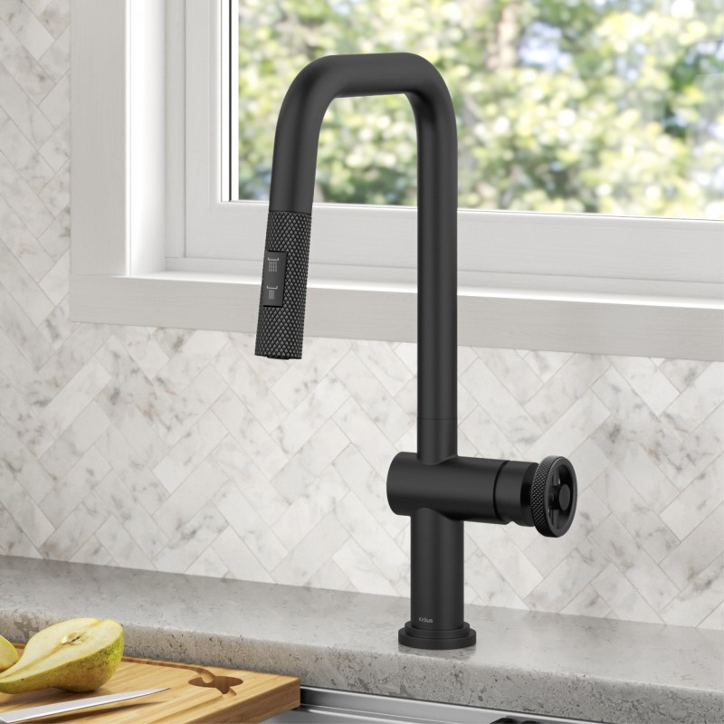 Urbix™ Industrial Pull-Down Single Handle Kitchen Faucet in Matte Black