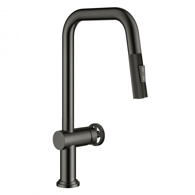 Urbix™ Industrial Pull-Down Single Handle Kitchen Faucet in Black Stainless Steel