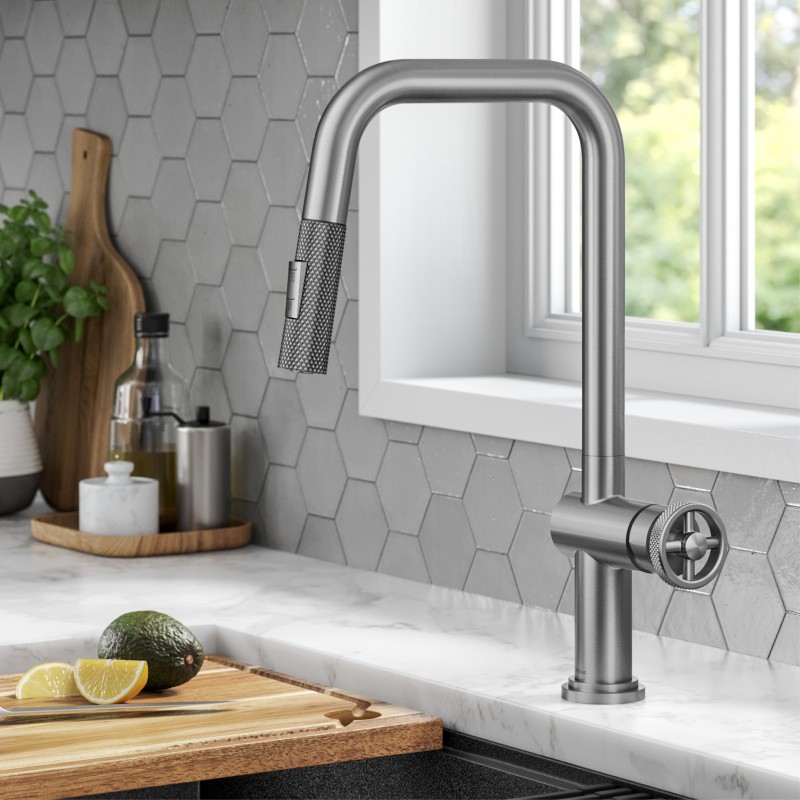 Urbix™ Industrial Pull-Down Single Handle Kitchen Faucet in Spot-Free Stainless Steel
