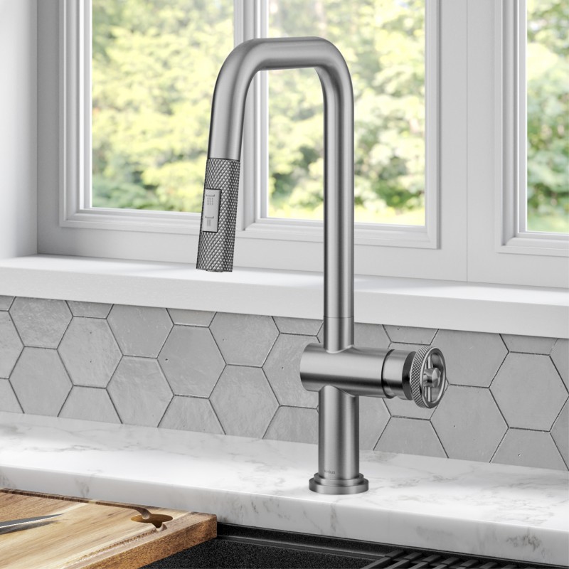 Urbix™ Industrial Pull-Down Single Handle Kitchen Faucet in Spot-Free Stainless Steel