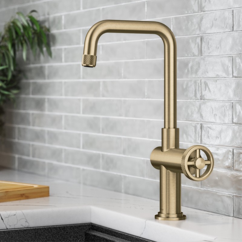 Urbix™ Industrial Single Handle Kitchen Bar Faucet in Brushed Gold