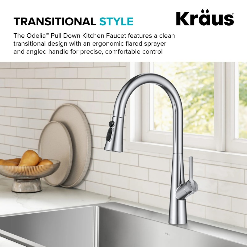Odelia™ 4-Function Single Handle Pull Down Kitchen Faucet with CleanSweep™ Blade Spray in Chrome