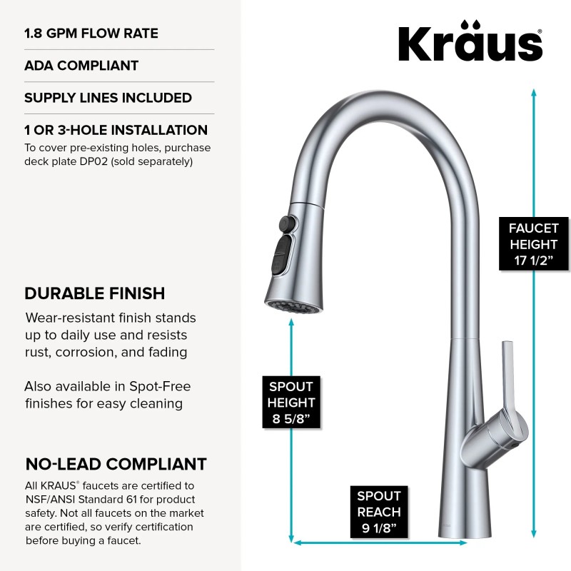 Odelia™ 4-Function Single Handle Pull Down Kitchen Faucet with CleanSweep™ Blade Spray in Chrome