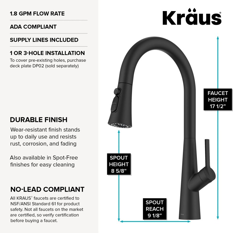 Odelia™ 4-Function Single Handle Pull Down Kitchen Faucet with CleanSweep™ Blade Spray in Matte Black