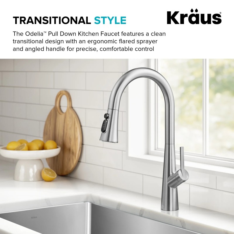 Odelia™ 4-Function Single Handle Pull Down Kitchen Faucet with CleanSweep™ Blade Spray in Spot-Free Stainless Steel