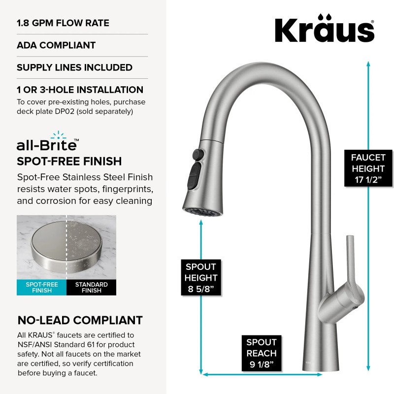 Odelia™ 4-Function Single Handle Pull Down Kitchen Faucet with CleanSweep™ Blade Spray in Spot-Free Stainless Steel