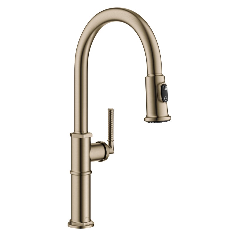 Allyn™ Traditional Industrial Pull-Down Single Handle Kitchen Faucet in Brushed Gold