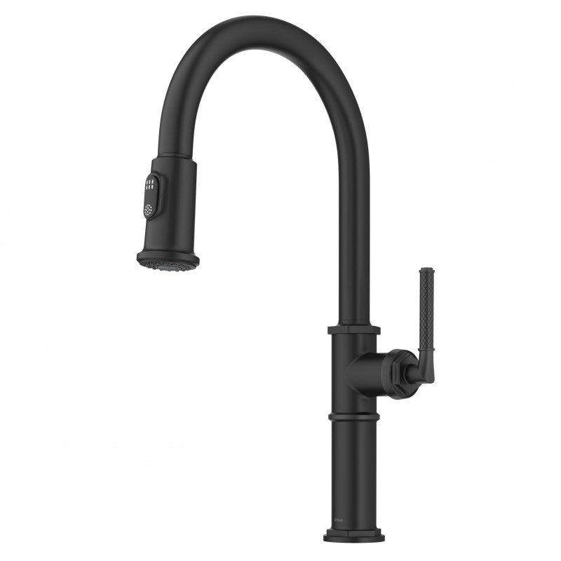 Allyn™ Traditional Industrial Pull-Down Single Handle Kitchen Faucet in Matte Black