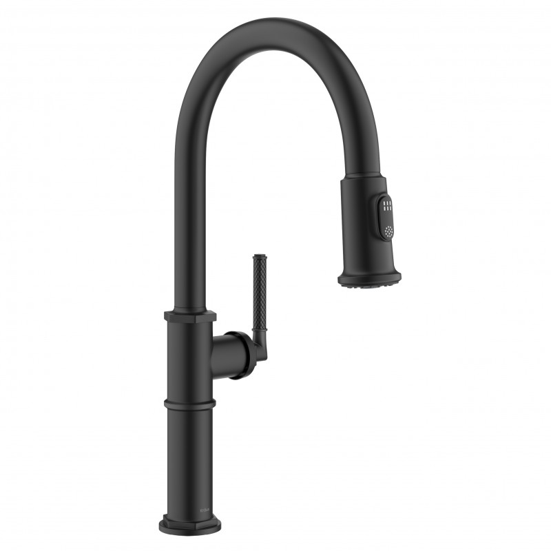 Allyn™ Traditional Industrial Pull-Down Single Handle Kitchen Faucet in Matte Black