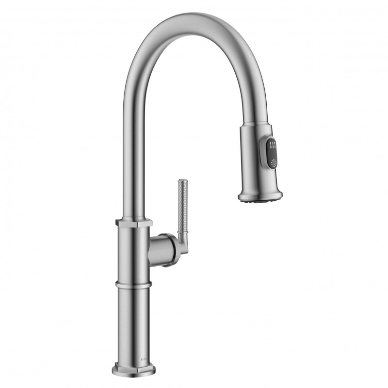 Allyn™ Traditional Industrial Pull-Down Single Handle Kitchen Faucet in Spot-Free Stainless Steel
