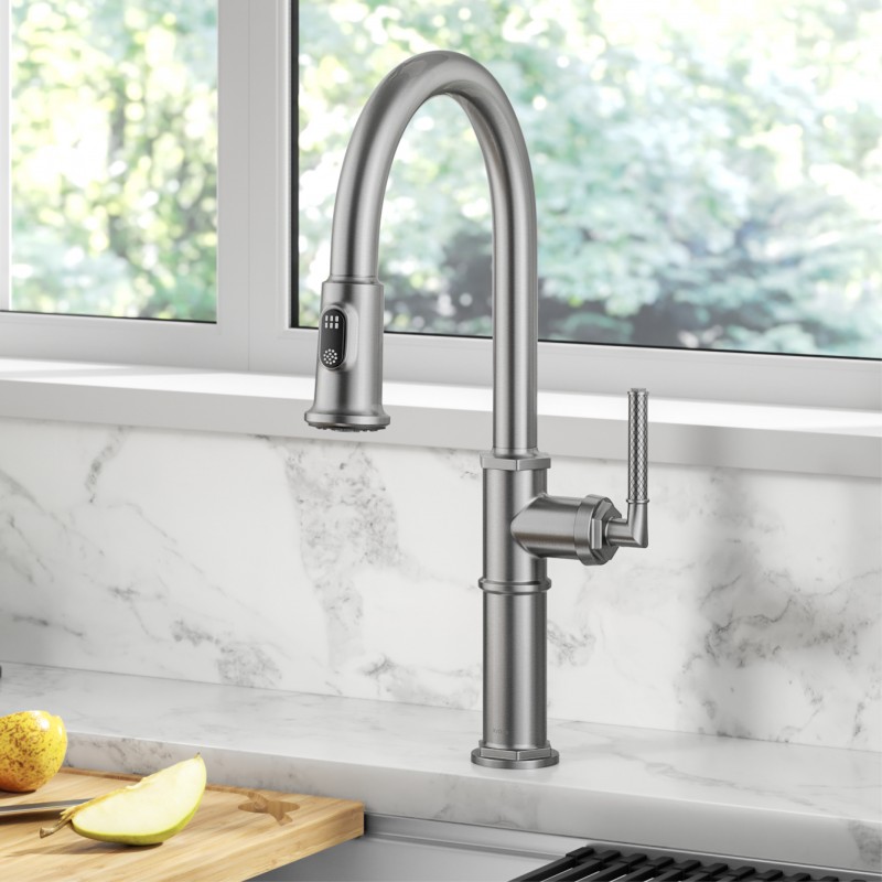 Allyn™ Traditional Industrial Pull-Down Single Handle Kitchen Faucet in Spot-Free Stainless Steel