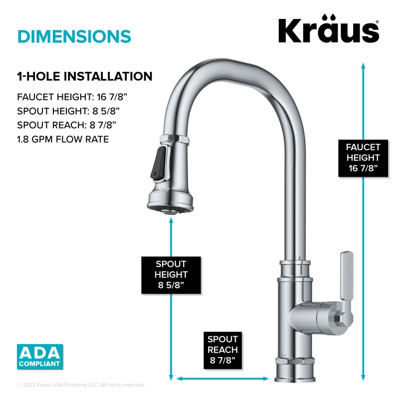 Allyn™ Transitional Industrial Pull-Down Single Handle Kitchen Faucet in Chrome