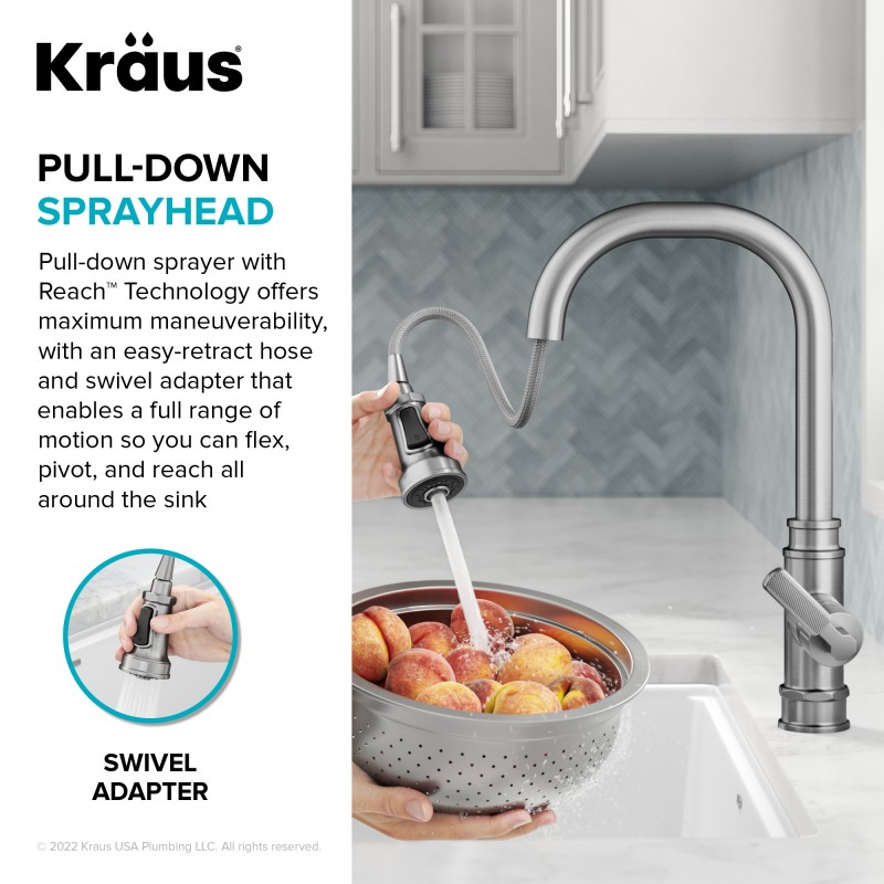 Allyn™ Transitional Industrial Pull-Down Single Handle Kitchen Faucet in Chrome