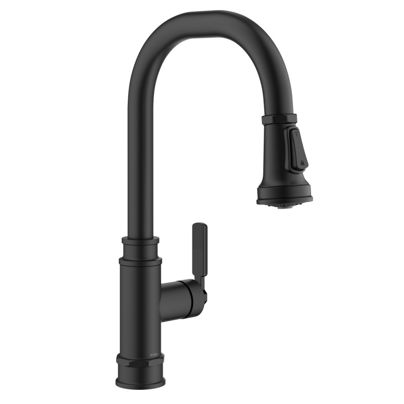 Allyn™ Transitional Industrial Pull-Down Single Handle Kitchen Faucet in Matte Black