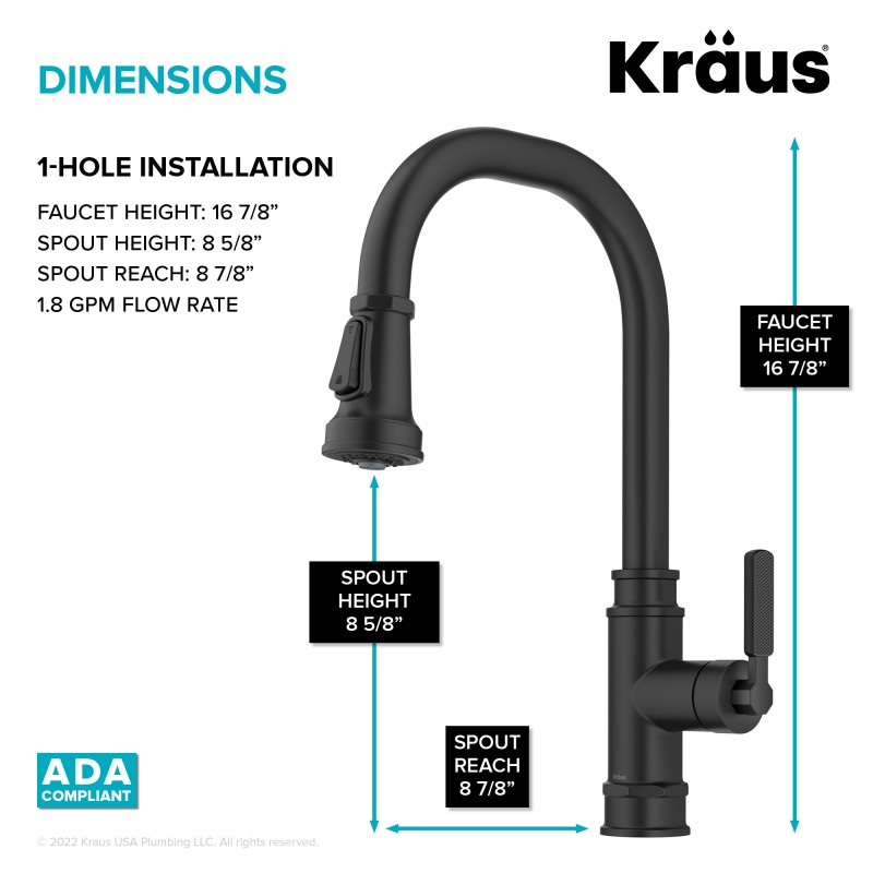 Allyn™ Transitional Industrial Pull-Down Single Handle Kitchen Faucet in Matte Black