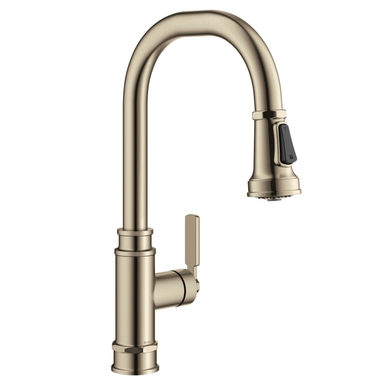Allyn™ Transitional Industrial Pull-Down Single Handle Kitchen Faucet in Spot-Free Antique Champagne Bronze