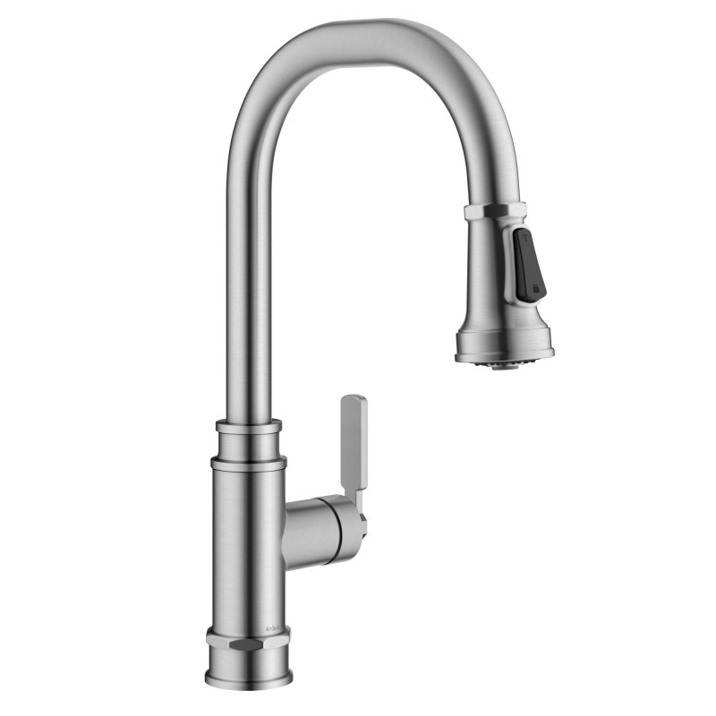 Allyn™ Transitional Industrial Pull-Down Single Handle Kitchen Faucet in Spot-Free Stainless Steel