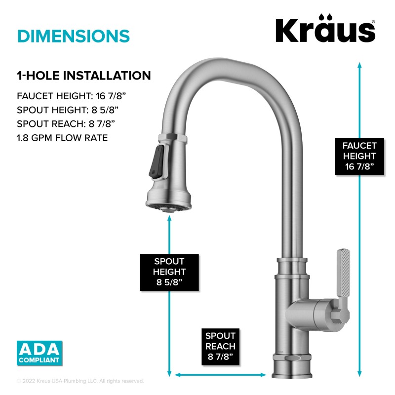 Allyn™ Transitional Industrial Pull-Down Single Handle Kitchen Faucet in Spot-Free Stainless Steel
