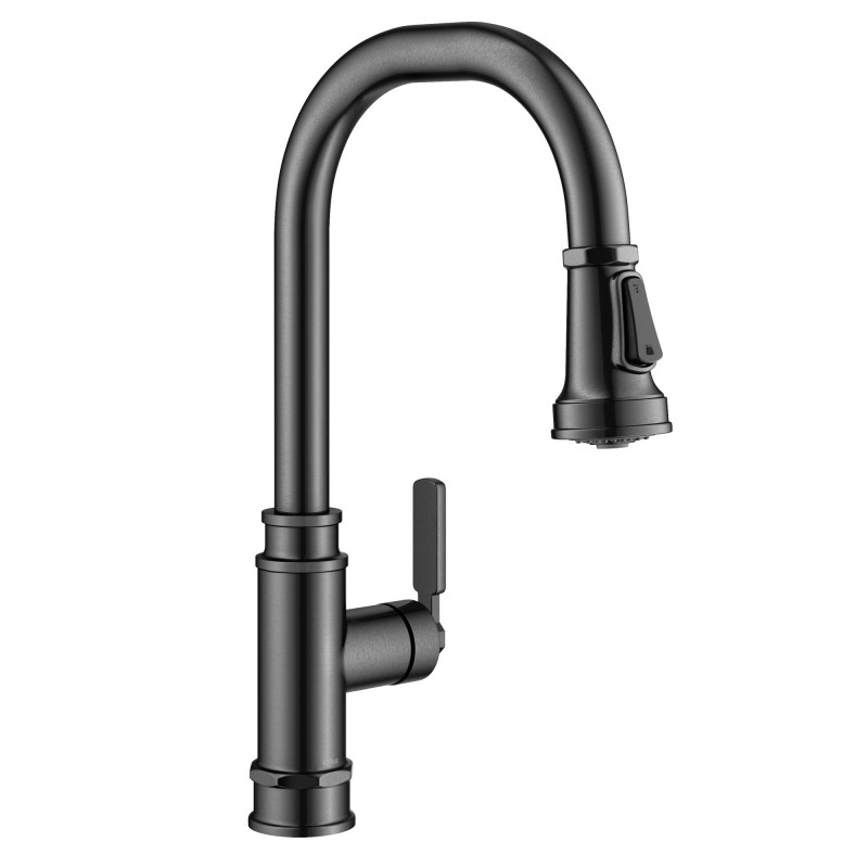 Allyn™ Transitional Industrial Pull-Down Single Handle Kitchen Faucet in Spot-Free Black Stainless Steel