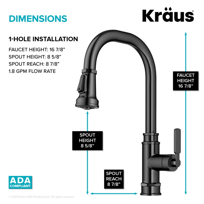 Allyn™ Transitional Industrial Pull-Down Single Handle Kitchen Faucet in Spot-Free Black Stainless Steel