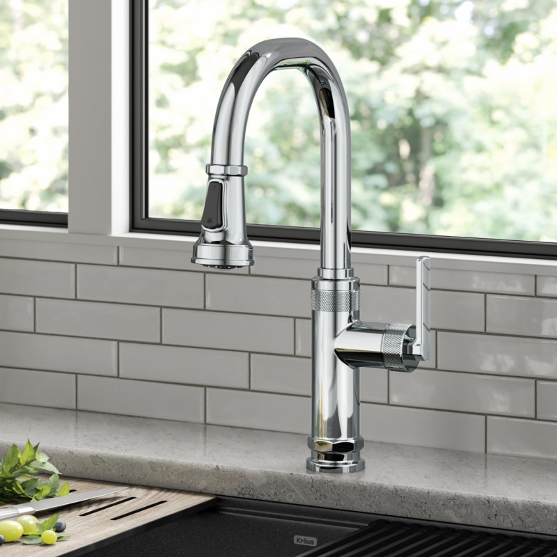 Allyn™ Industrial Pull-Down Single Handle Kitchen Faucet in Chrome