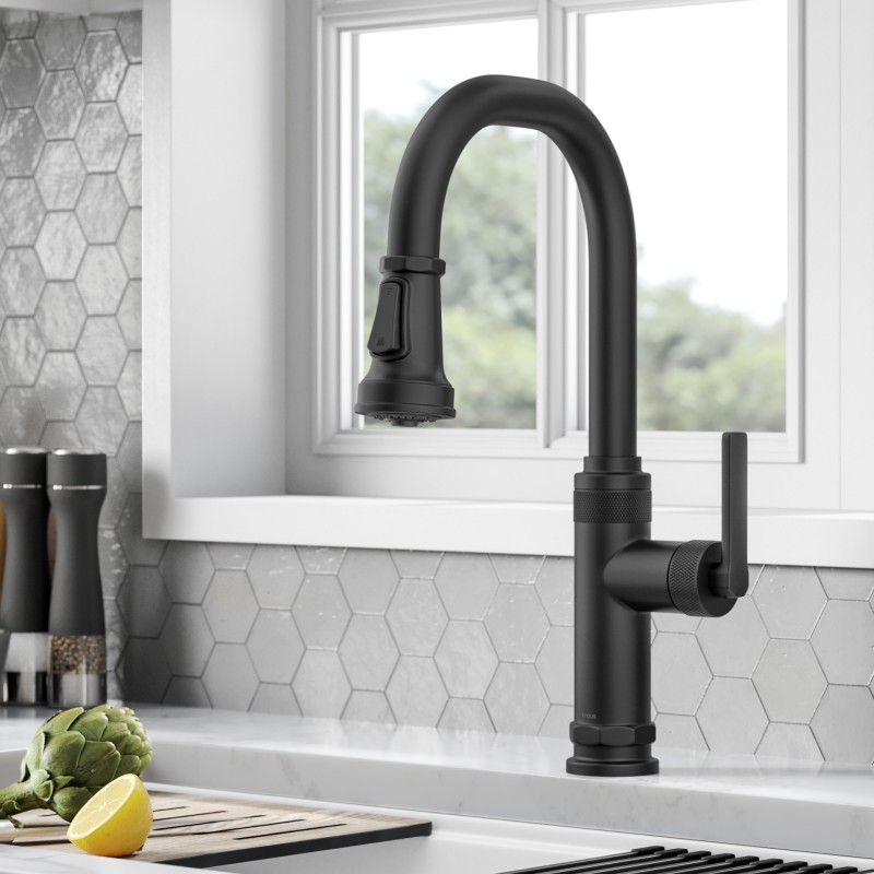 Allyn™ Industrial Pull-Down Single Handle Kitchen Faucet in Matte Black