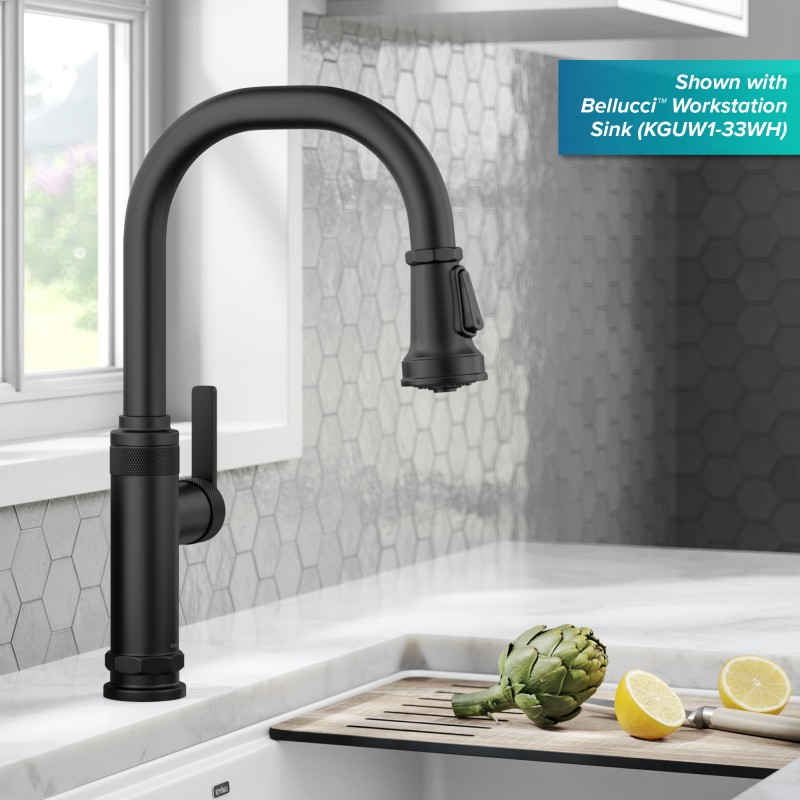 Allyn™ Industrial Pull-Down Single Handle Kitchen Faucet in Matte Black