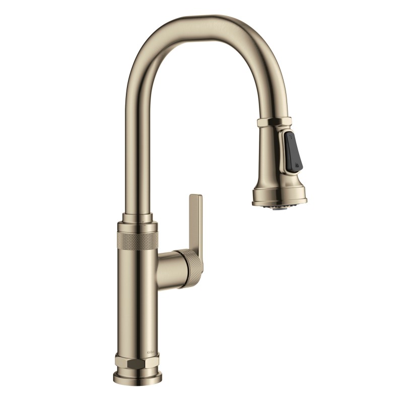 Allyn™ Industrial Pull-Down Single Handle Kitchen Faucet in Spot-Free Antique Champagne Bronze