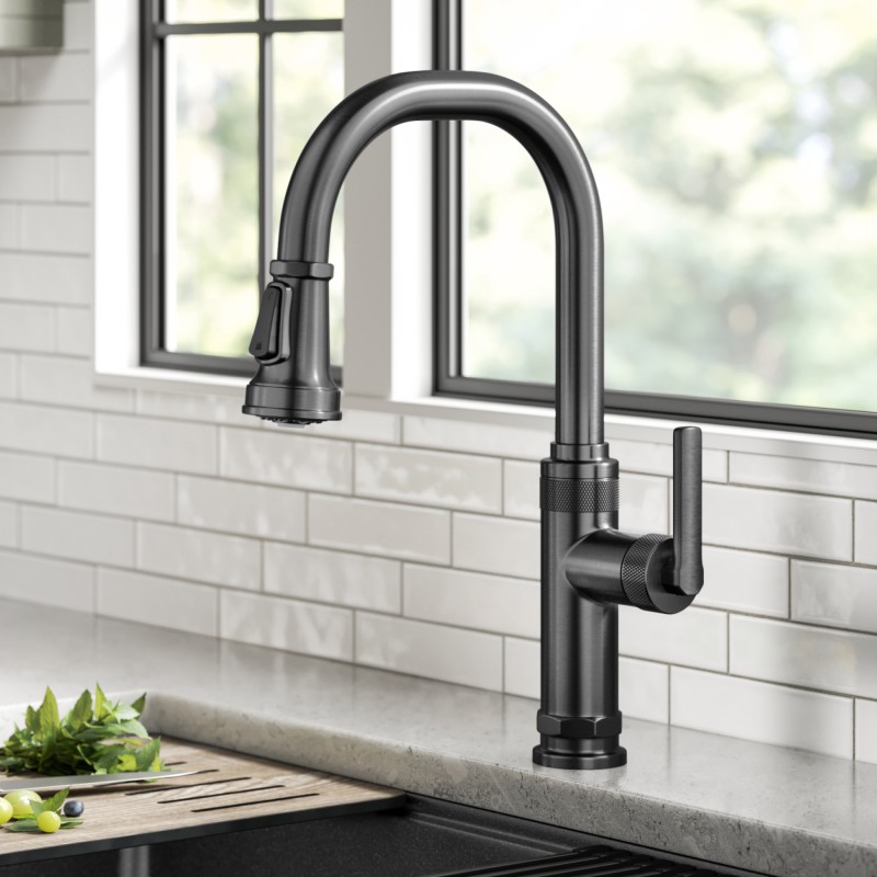 Allyn™ Industrial Pull-Down Single Handle Kitchen Faucet in Spot-Free Black Stainless Steel