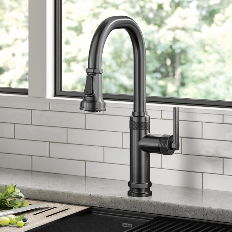 Allyn™ Industrial Pull-Down Single Handle Kitchen Faucet in Spot-Free Black Stainless Steel