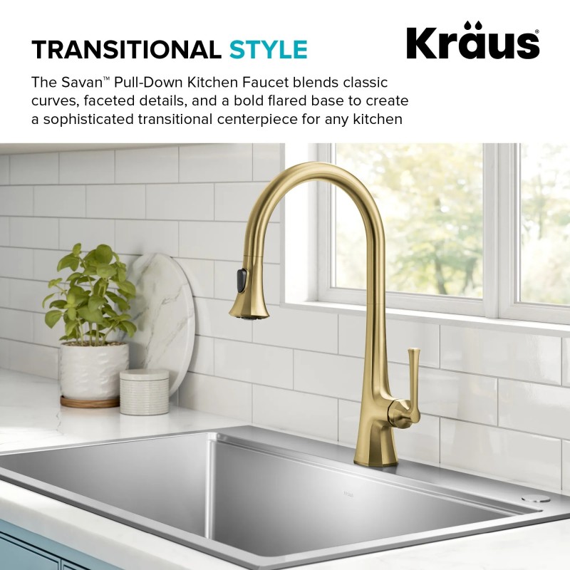 Savan™ 2-Function Single Handle Pull Down Kitchen Faucet in Brushed Gold