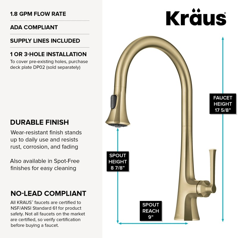 Savan™ 2-Function Single Handle Pull Down Kitchen Faucet in Brushed Gold
