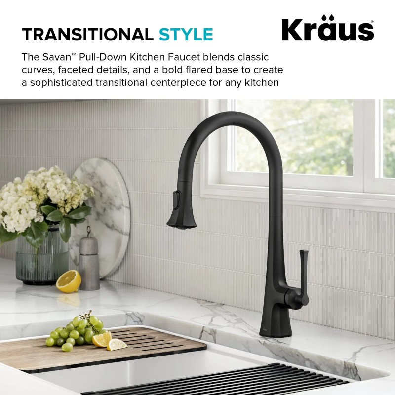 Savan™ 2-Function Single Handle Pull Down Kitchen Faucet in Matte Black