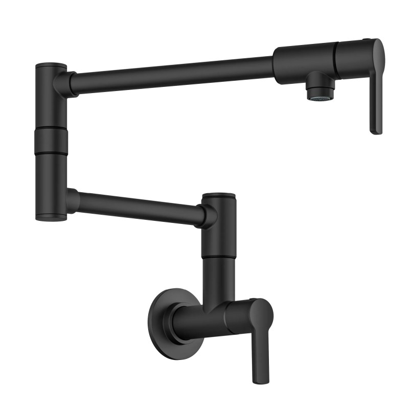 Oletto™ Wall Mount Pot Filler Kitchen Faucet with Retractable Arm in Matte Black